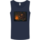 Bigfoot Camping and Cooking Marshmallows Mens Vest Tank Top Navy Blue