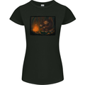 Bigfoot Camping and Cooking Marshmallows Womens Petite Cut T-Shirt Black