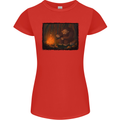 Bigfoot Camping and Cooking Marshmallows Womens Petite Cut T-Shirt Red