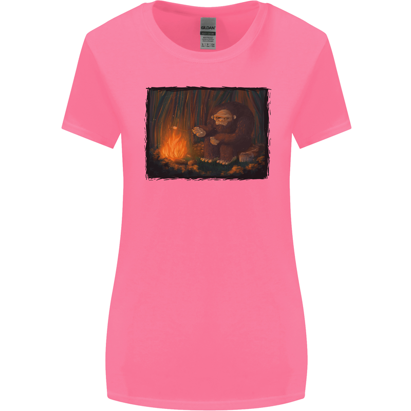 Bigfoot Camping and Cooking Marshmallows Womens Wider Cut T-Shirt Azalea