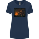 Bigfoot Camping and Cooking Marshmallows Womens Wider Cut T-Shirt Navy Blue