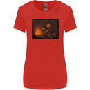 Bigfoot Camping and Cooking Marshmallows Womens Wider Cut T-Shirt Red