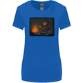 Bigfoot Camping and Cooking Marshmallows Womens Wider Cut T-Shirt Royal Blue