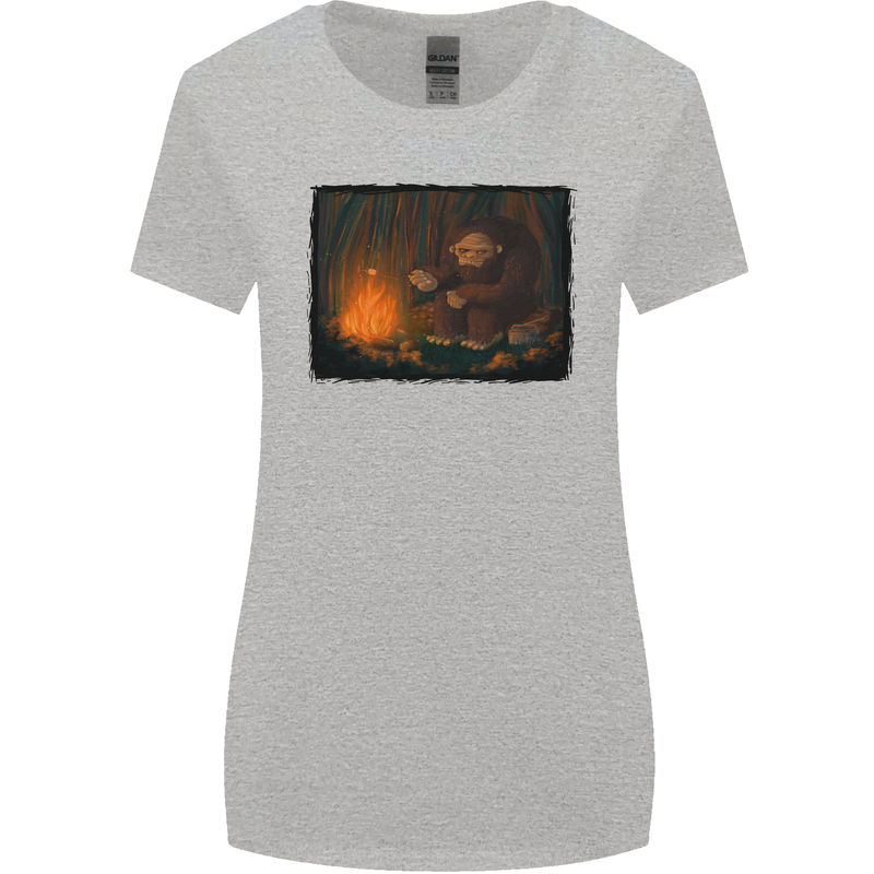 Bigfoot Camping and Cooking Marshmallows Womens Wider Cut T-Shirt Sports Grey