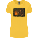 Bigfoot Camping and Cooking Marshmallows Womens Wider Cut T-Shirt Yellow