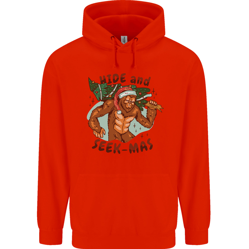 Bigfoot Hide and Seekmas Funny Christmas Childrens Kids Hoodie Bright Red