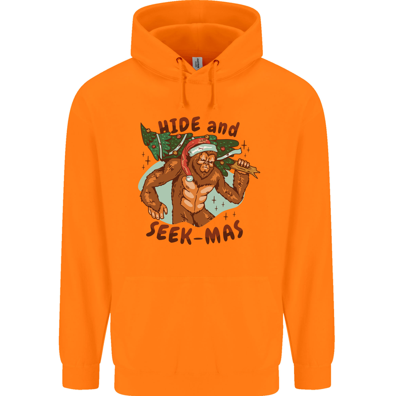Bigfoot Hide and Seekmas Funny Christmas Childrens Kids Hoodie Orange