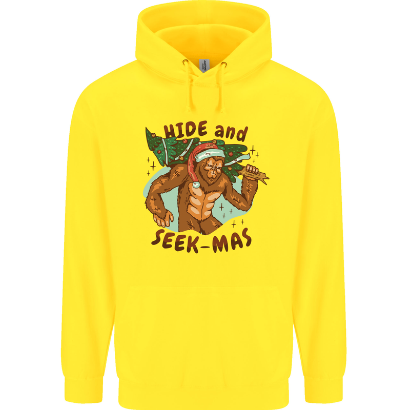 Bigfoot Hide and Seekmas Funny Christmas Childrens Kids Hoodie Yellow