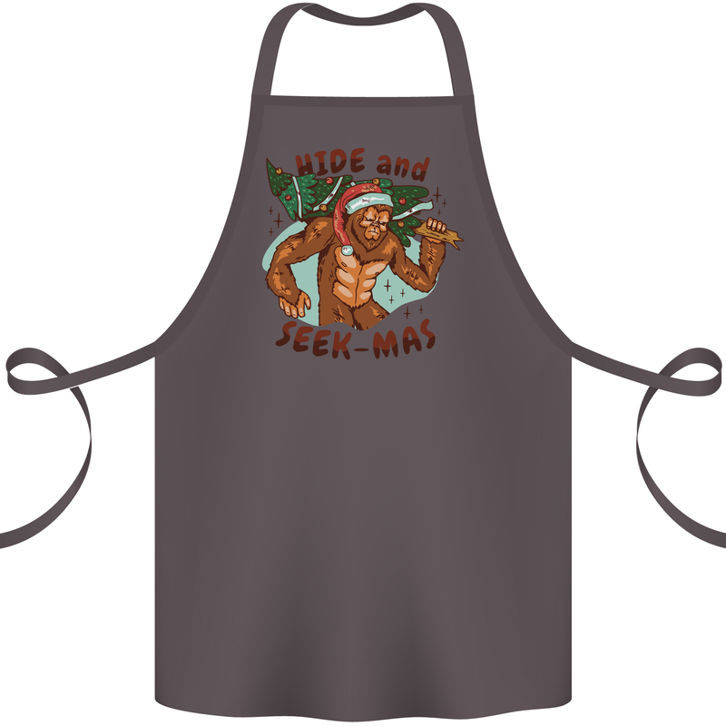 Bigfoot Hide and Seekmas Funny Christmas Cotton Apron 100% Organic Dark Grey