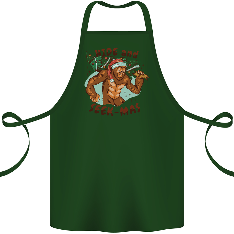 Bigfoot Hide and Seekmas Funny Christmas Cotton Apron 100% Organic Forest Green