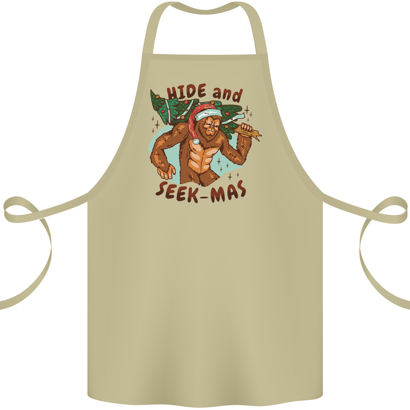 Bigfoot Hide and Seekmas Funny Christmas Cotton Apron 100% Organic Khaki
