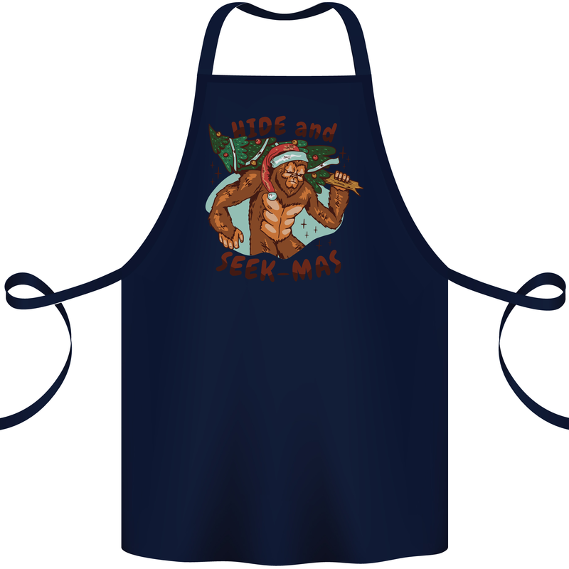 Bigfoot Hide and Seekmas Funny Christmas Cotton Apron 100% Organic Navy Blue