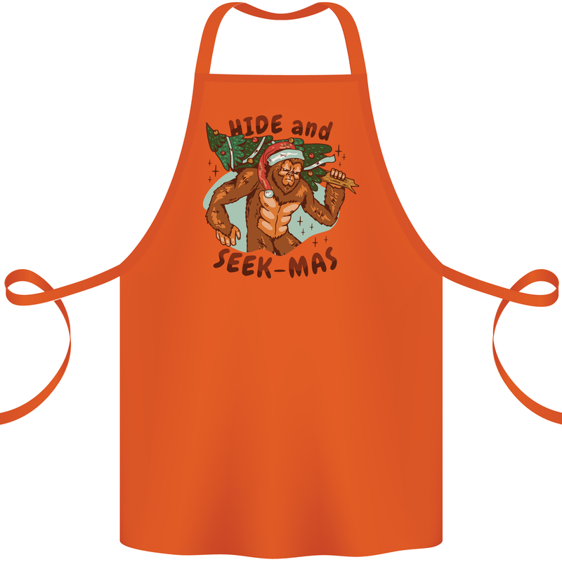 Bigfoot Hide and Seekmas Funny Christmas Cotton Apron 100% Organic Orange