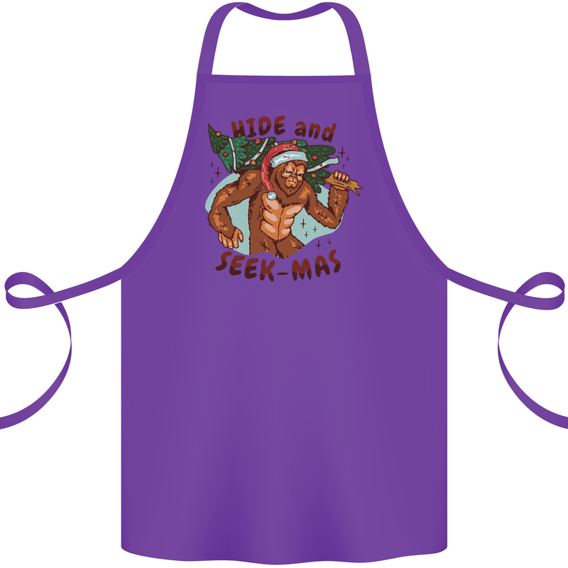 Bigfoot Hide and Seekmas Funny Christmas Cotton Apron 100% Organic Purple