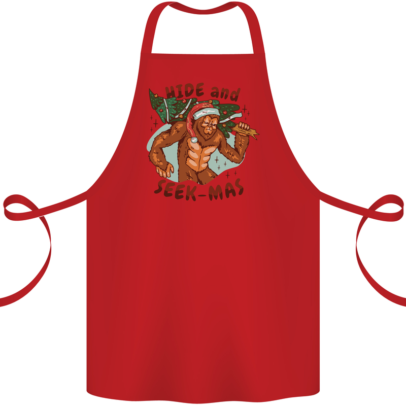 Bigfoot Hide and Seekmas Funny Christmas Cotton Apron 100% Organic Red