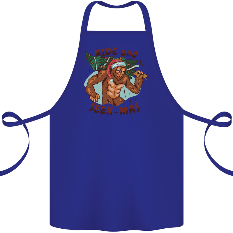 Bigfoot Hide and Seekmas Funny Christmas Cotton Apron 100% Organic Royal Blue