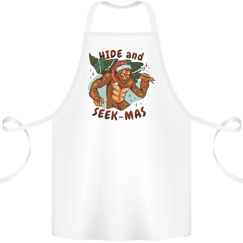 Bigfoot Hide and Seekmas Funny Christmas Cotton Apron 100% Organic White