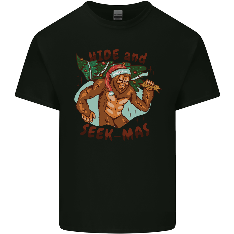 Bigfoot Hide and Seekmas Funny Christmas Kids T-Shirt Childrens Black