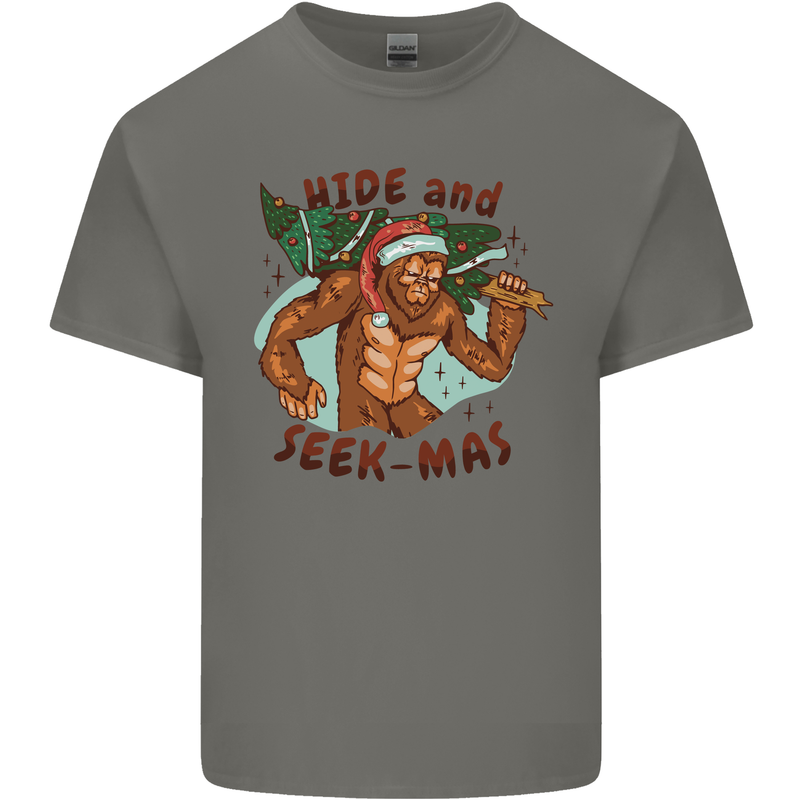 Bigfoot Hide and Seekmas Funny Christmas Kids T-Shirt Childrens Charcoal