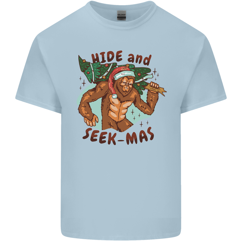 Bigfoot Hide and Seekmas Funny Christmas Kids T-Shirt Childrens Light Blue