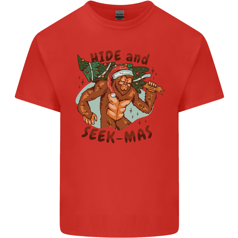 Bigfoot Hide and Seekmas Funny Christmas Kids T-Shirt Childrens Red