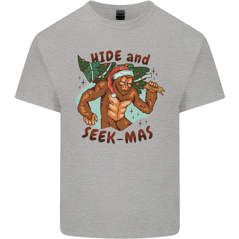 Bigfoot Hide and Seekmas Funny Christmas Kids T-Shirt Childrens Sports Grey