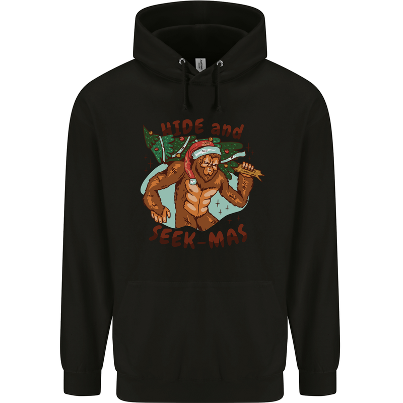 Bigfoot Hide and Seekmas Funny Christmas Mens 80% Cotton Hoodie Black