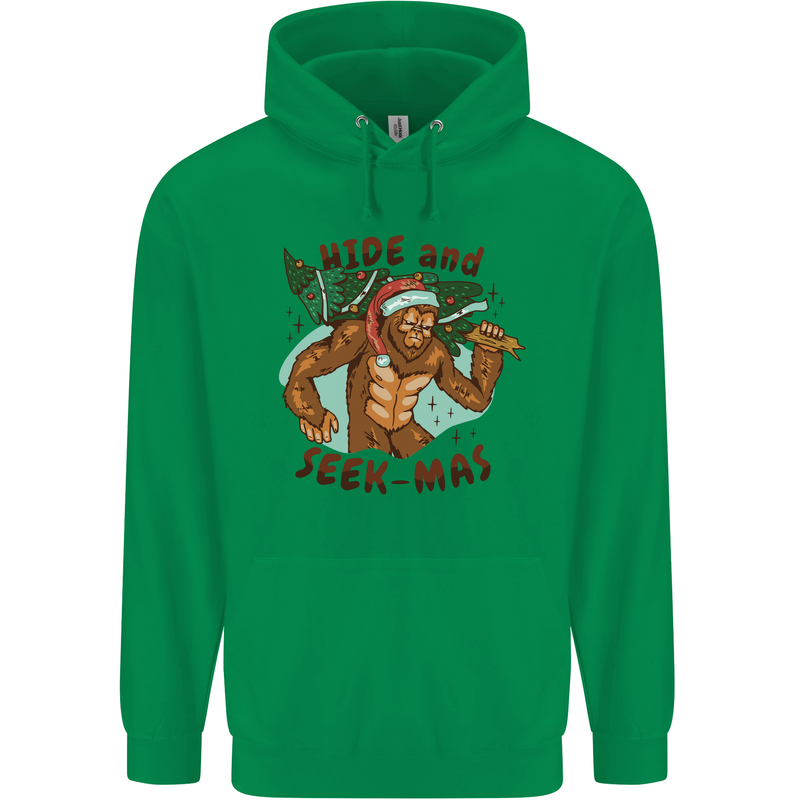 Bigfoot Hide and Seekmas Funny Christmas Mens 80% Cotton Hoodie Irish Green