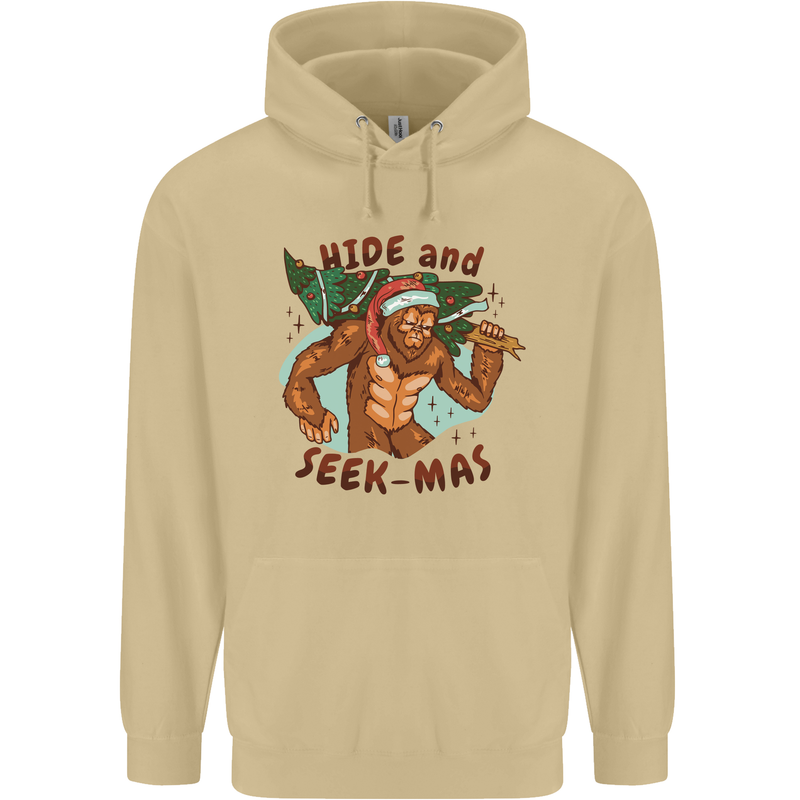 Bigfoot Hide and Seekmas Funny Christmas Mens 80% Cotton Hoodie Sand