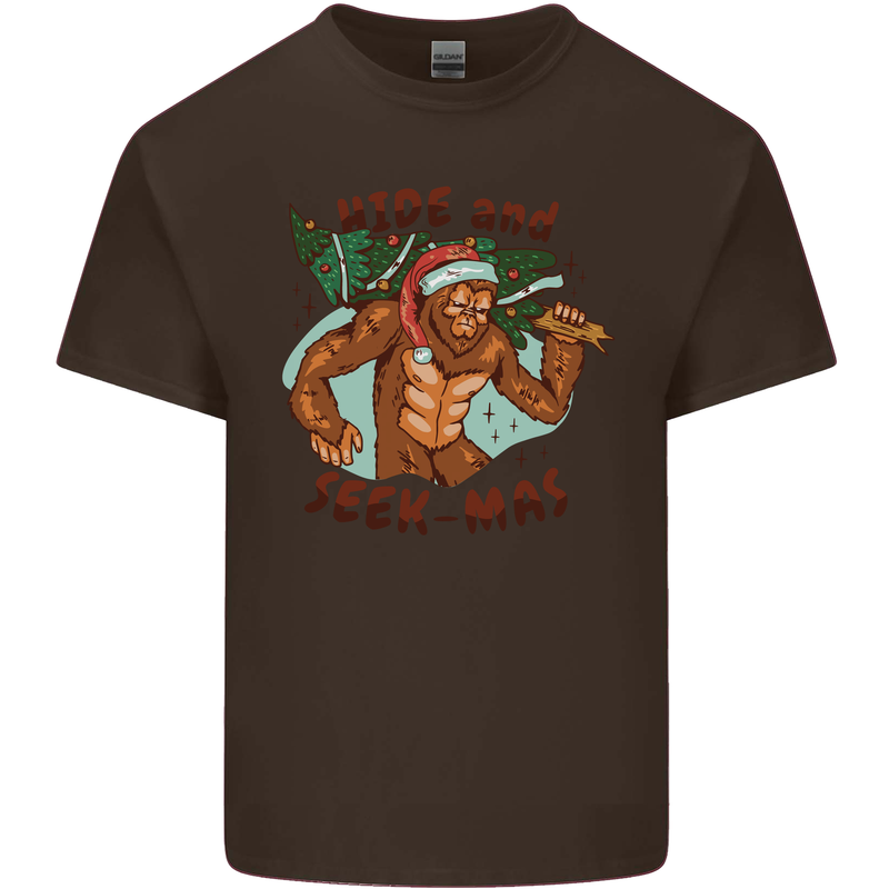 Bigfoot Hide and Seekmas Funny Christmas Mens Cotton T-Shirt Tee Top Dark Chocolate