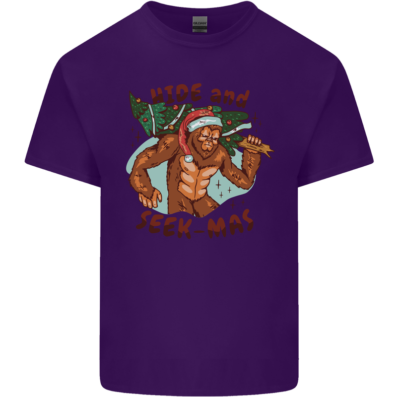 Bigfoot Hide and Seekmas Funny Christmas Mens Cotton T-Shirt Tee Top Purple