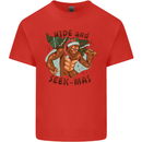 Bigfoot Hide and Seekmas Funny Christmas Mens Cotton T-Shirt Tee Top Red