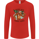 Bigfoot Hide and Seekmas Funny Christmas Mens Long Sleeve T-Shirt Red