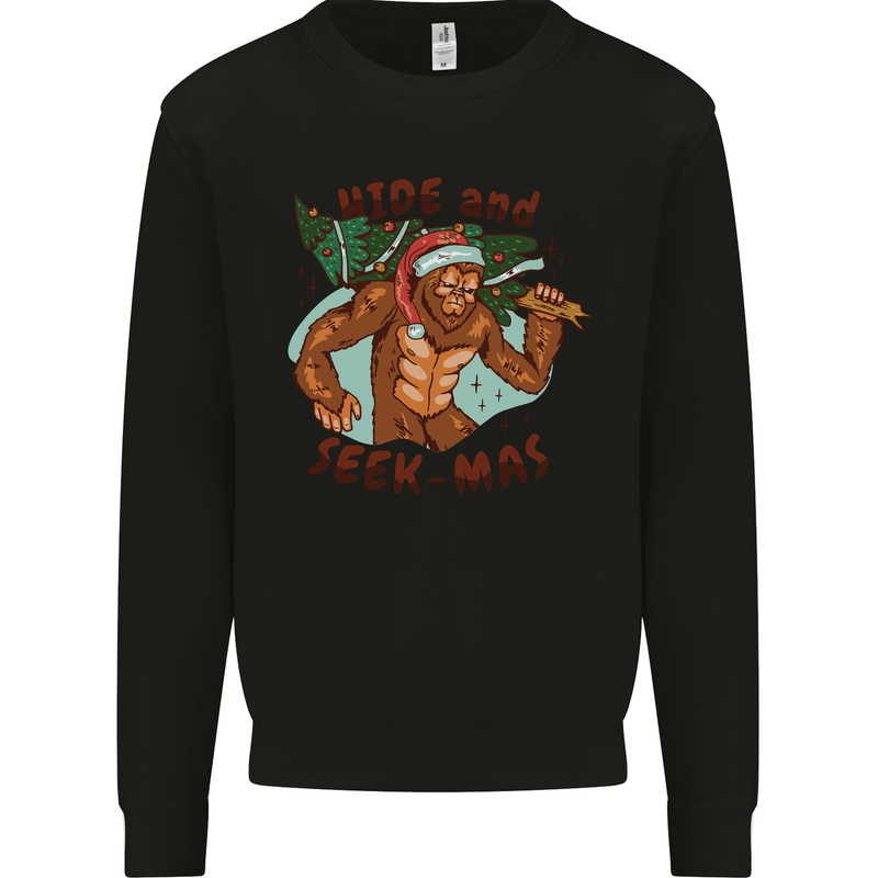 Bigfoot Hide and Seekmas Funny Christmas Mens Sweatshirt Jumper Black
