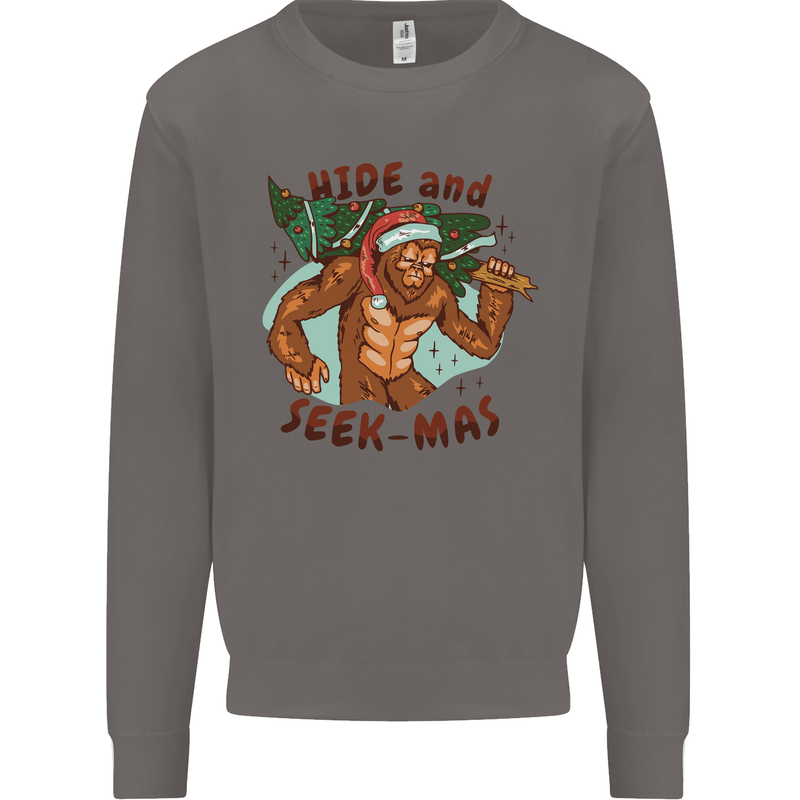 Bigfoot Hide and Seekmas Funny Christmas Mens Sweatshirt Jumper Charcoal