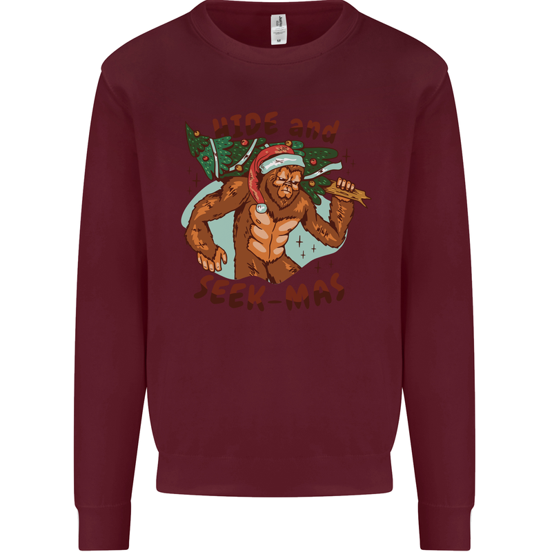 Bigfoot Hide and Seekmas Funny Christmas Mens Sweatshirt Jumper Maroon