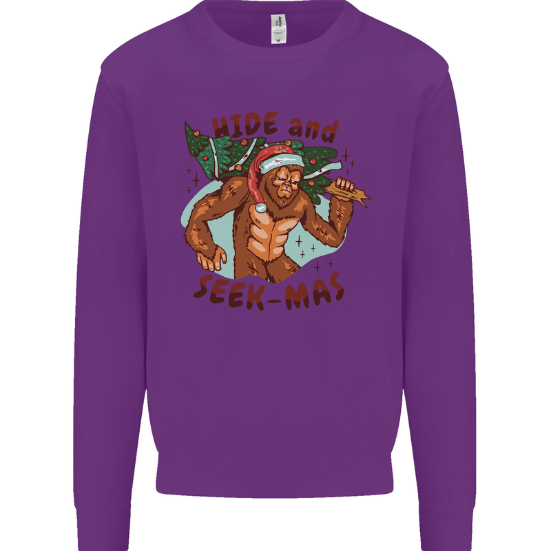 Bigfoot Hide and Seekmas Funny Christmas Mens Sweatshirt Jumper Purple