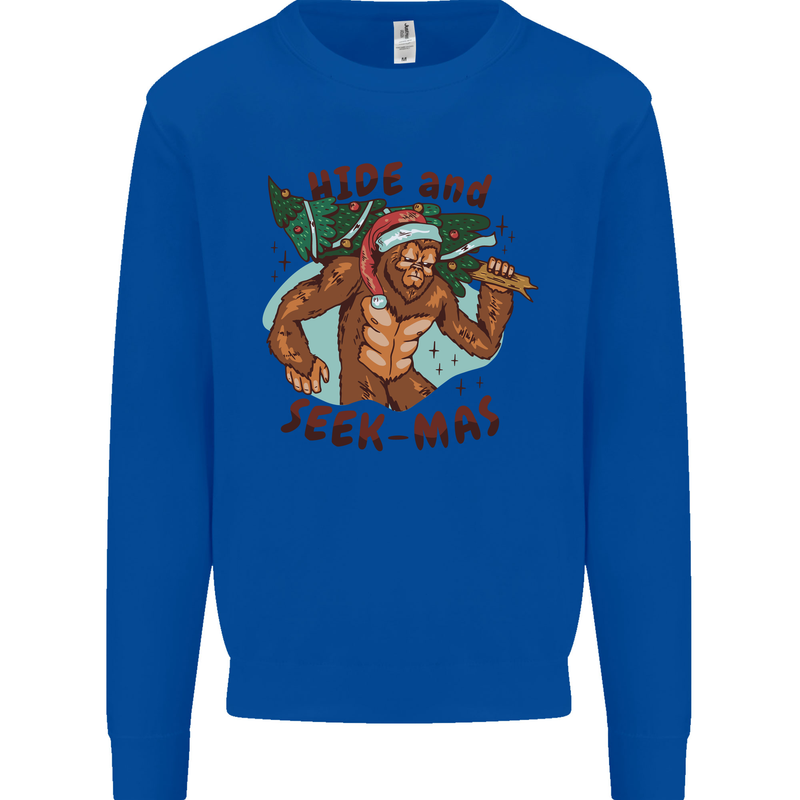 Bigfoot Hide and Seekmas Funny Christmas Mens Sweatshirt Jumper Royal Blue