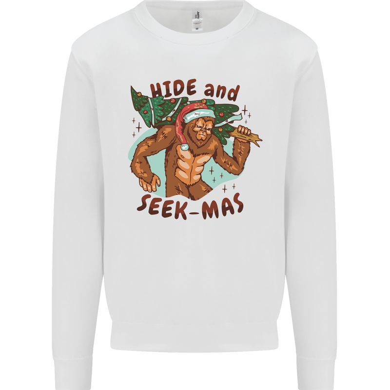Bigfoot Hide and Seekmas Funny Christmas Mens Sweatshirt Jumper White