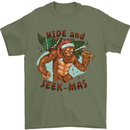 Bigfoot Hide and Seekmas Funny Christmas Mens T-Shirt Cotton Gildan Military Green
