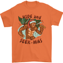 Bigfoot Hide and Seekmas Funny Christmas Mens T-Shirt Cotton Gildan Orange