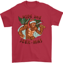 Bigfoot Hide and Seekmas Funny Christmas Mens T-Shirt Cotton Gildan Red