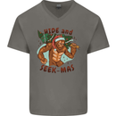 Bigfoot Hide and Seekmas Funny Christmas Mens V-Neck Cotton T-Shirt Charcoal