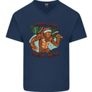 Bigfoot Hide and Seekmas Funny Christmas Mens V-Neck Cotton T-Shirt Navy Blue