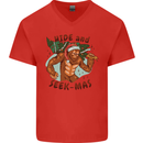 Bigfoot Hide and Seekmas Funny Christmas Mens V-Neck Cotton T-Shirt Red