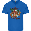 Bigfoot Hide and Seekmas Funny Christmas Mens V-Neck Cotton T-Shirt Royal Blue
