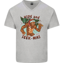 Bigfoot Hide and Seekmas Funny Christmas Mens V-Neck Cotton T-Shirt Sports Grey