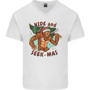 Bigfoot Hide and Seekmas Funny Christmas Mens V-Neck Cotton T-Shirt White