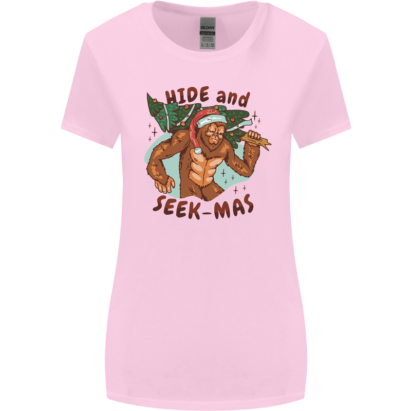 Bigfoot Hide and Seekmas Funny Christmas Womens Wider Cut T-Shirt Light Pink