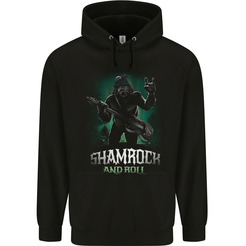 Bigfoot Shamrock n Roll Funny St Patricks Day Mens 80% Cotton Hoodie Black